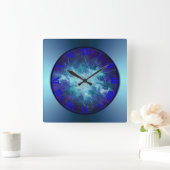Electric Blue Lightening Wall Clock Quadratische Wanduhr (Zuhause)