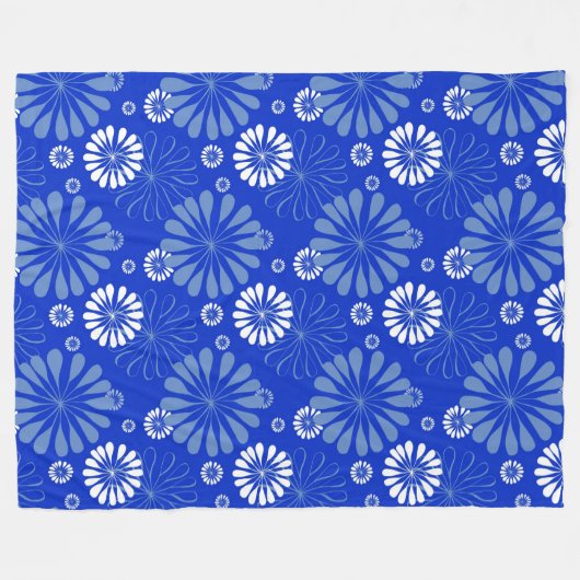 Electric Blue Modern Floral Print Fleecedecke (Vorderseite (Horizontal))