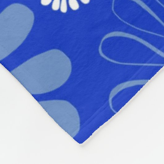 Electric Blue Modern Floral Print Fleecedecke (Ecke)