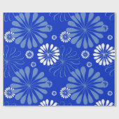 Electric Blue Modern Floral Print Geschenkpapier (Flach)