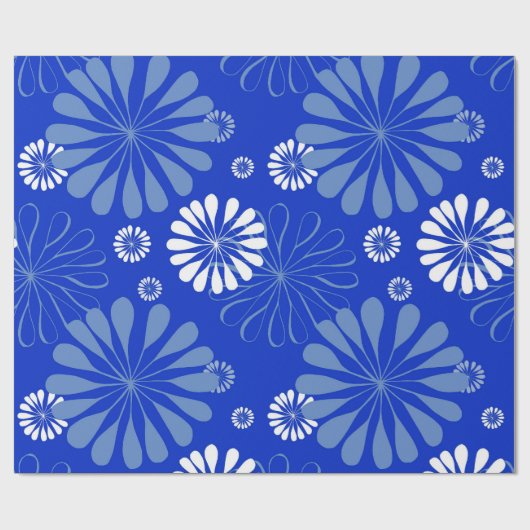 Electric Blue Modern Floral Print Geschenkpapier (Flach)