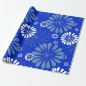 Electric Blue Modern Floral Print Geschenkpapier (Ungerollt)