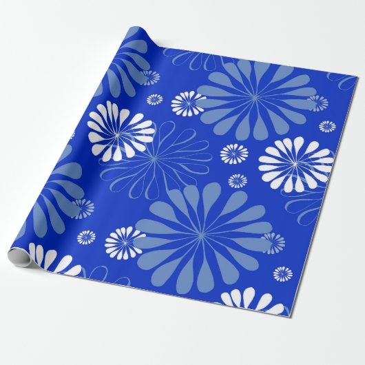 Electric Blue Modern Floral Print Geschenkpapier (Ungerollt)