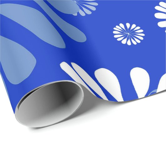 Electric Blue Modern Floral Print Geschenkpapier (Rolleneckpunkt)