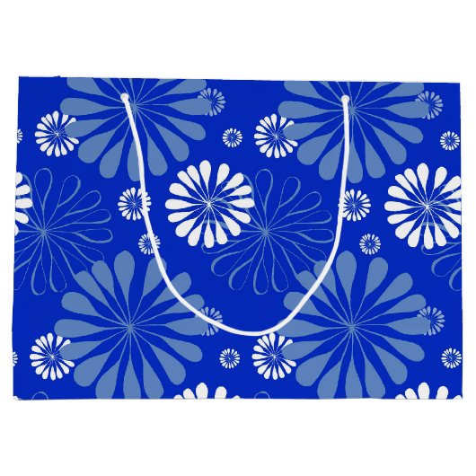 Electric Blue Modern Floral Print Große Geschenktüte (Rückseite)
