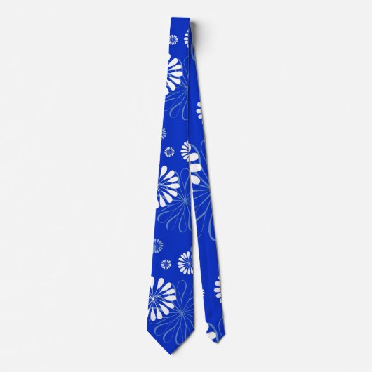 Electric Blue Modern Floral Print Krawatte (Vorderseite)