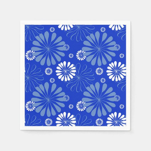 Electric Blue Modern Floral Print Serviette (Vorderseite)