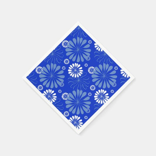 Electric Blue Modern Floral Print Serviette (Ecke)