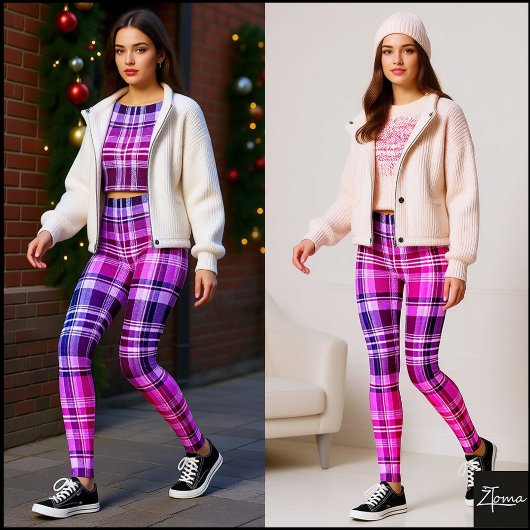 Electric Blue Pink Plaid Gradient Design Leggings
