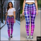 Electric Blue Pink Plaid Gradient Design Leggings