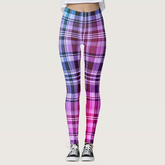 Electric Blue Pink Plaid Gradient Design Leggings (Vorderseite)