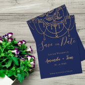 Electric Blue Textured Traditional Design Wedding Save The Date