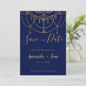 Electric Blue Textured Traditional Design Wedding Save The Date (Stehend Vorderseite)