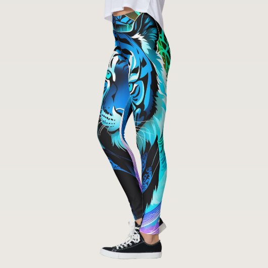 Electric Blue Tiger Gym Workout Leggings (Links)