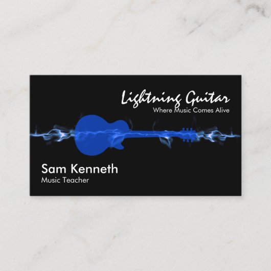 Electric Blue Wave Lightning Guitar Music Teacher Visitenkarte (Vorderseite)