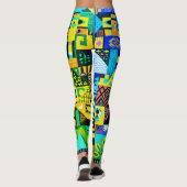 Electric Blue Yellow Folk Art Quilt Leggings (Rückseite)