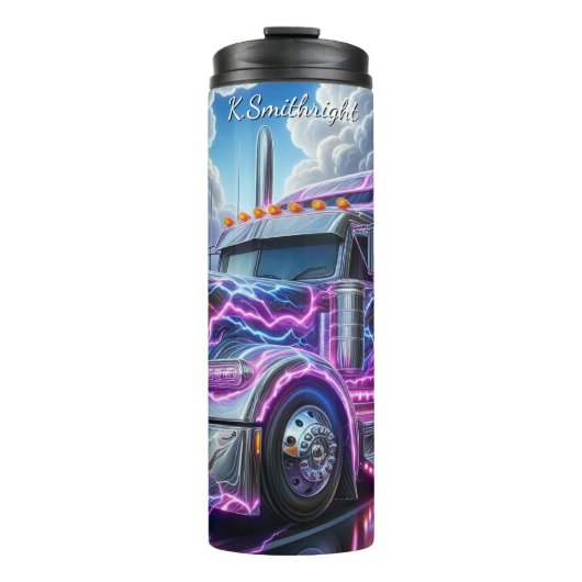 Electric Chrome Semi Truck Blitzschlag Thermosbecher (Vorderseite)