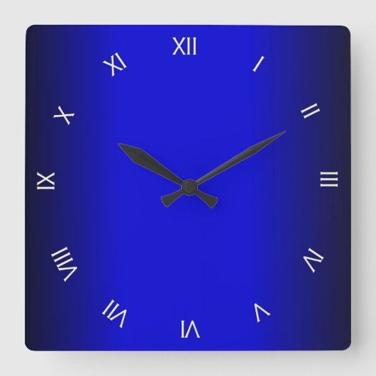 Electric Cobalt Blue Roman Numerals Wall Clock Quadratische Wanduhr (Vorderseite)