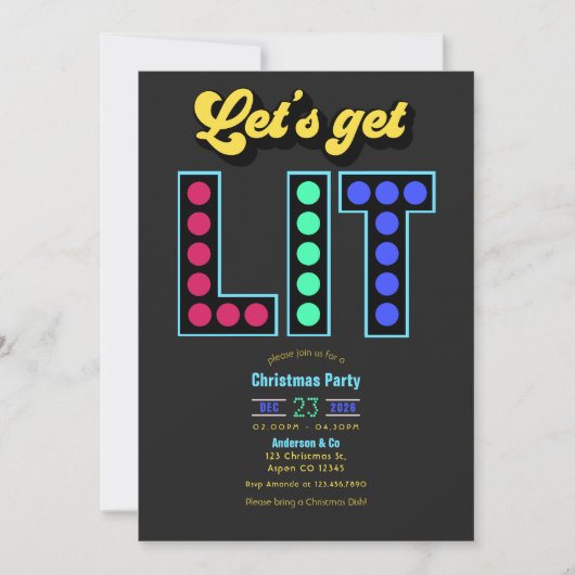Electric Cranberry Get Lit Retro Christmas Party Einladung (Vorderseite)