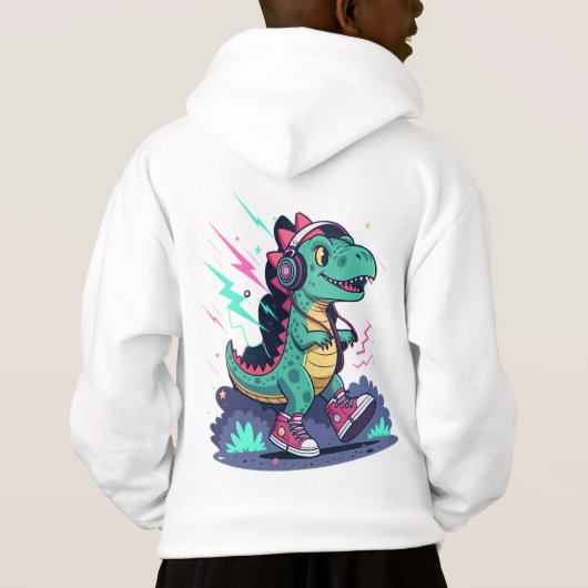 Electric Dino Kids T-Shirt Design Neon Pop Hoodie (Rückseite)