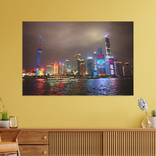 Electric Dreams - Futuristic Shanghai Skyline, A C Leinwanddruck (Insitu (Wohnzimmer))