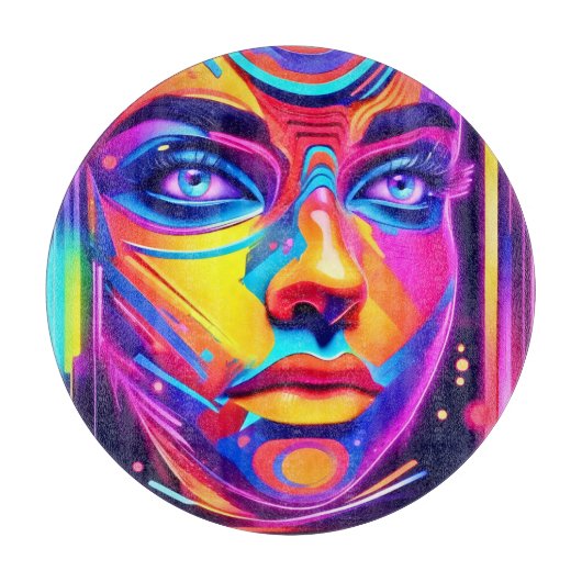 Electric Dreamscape Psychedelic Portrait Schneidebrett (Vorderseite)