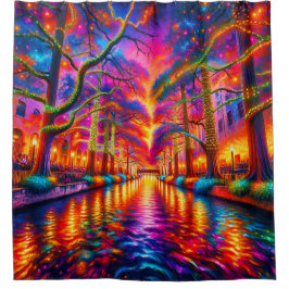 Electric Dreamscape: San Antonio Riverwalk Duschvorhang