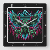 Electric Falcon Neon Quadratische Wanduhr (Vorderseite)