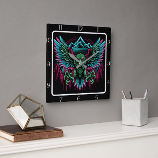 Electric Falcon Neon Quadratische Wanduhr