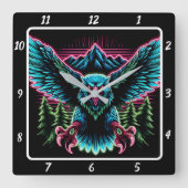 Electric Falcon Neon Quadratische Wanduhr (Vorderseite)