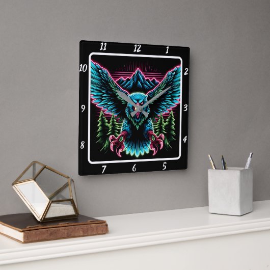 Electric Falcon Neon Quadratische Wanduhr (Büro)