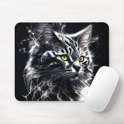 Electric Fractal Black Cat Mouse Pad Mousepad (Mit Mouse)