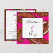 Electric Fuscia Paisley Wedding Einladung (Vorne/Hinten)