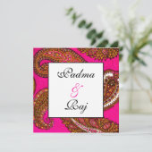 Electric Fuscia Paisley Wedding Einladung (Stehend Vorderseite)