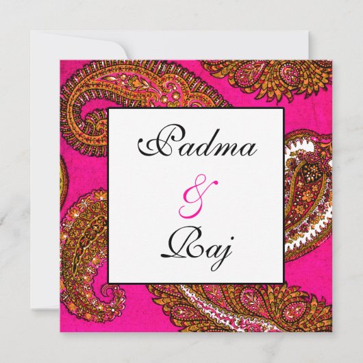 Electric Fuscia Paisley Wedding Einladung (Vorderseite)
