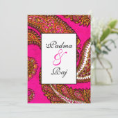 Electric Fuscia Paisley Wedding Einladung (Stehend Vorderseite)