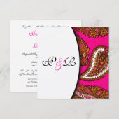 Electric Fuscia Paisley Wedding Einladung (Vorne/Hinten)