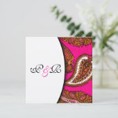 Electric Fuscia Paisley Wedding Einladung (Stehend Vorderseite)