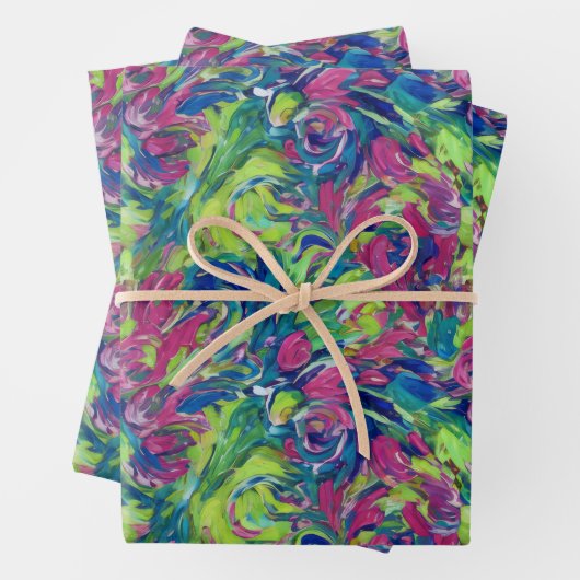 Electric Garden Neon Impressionism Vibrant Abstrac Geschenkpapier Set (Beispiel)