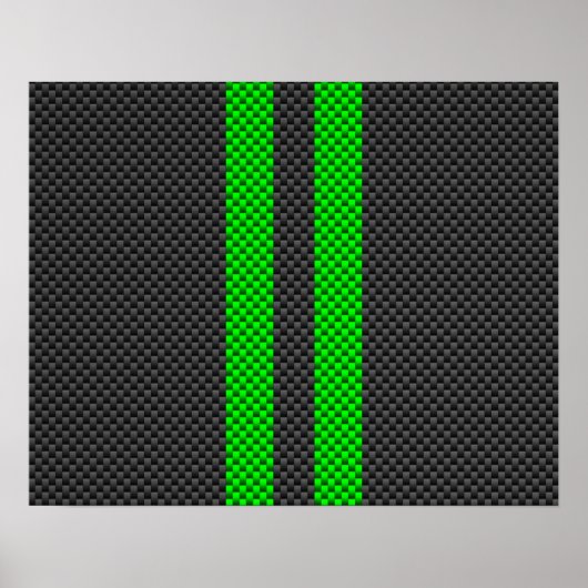 Electric Green Carbon Fiber Style Racing Stripes Poster (Vorne)