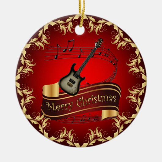 Electric Guitar 02-Musical Scroll-Merry Christmas~ Keramik Ornament (Vorne)