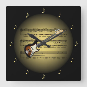 Electric Guitar 3-D Gold Globe ~ Sheet Music ~ BL Quadratische Wanduhr