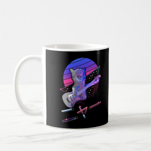 Electric Guitar Cat Vaporwave 80er 90er Music Love Kaffeetasse (Links)