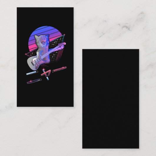 Electric Guitar Cat Vaporwave 80er 90er Music Love Visitenkarte (Vorne/Hinten)