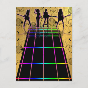 Electric Guitar Fret Girl Band auf Gold Postcard Postkarte