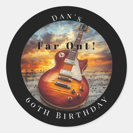 Electric Guitar Ocean Sunset Music Notes Runder Aufkleber (Vorderseite)