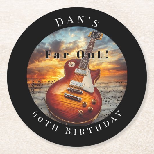 Electric Guitar Ocean Sunset Music Notes Runder Pappuntersetzer (Vorderseite)