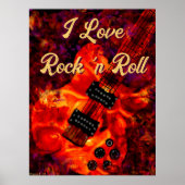 Electric Guitar on Fire Red Black Liebe Rock'n'Rol Poster (Vorne)