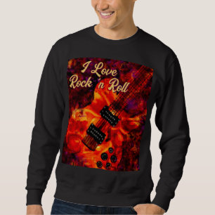 Electric Guitar on Fire Red Black Liebe Rock'n'Rol Sweatshirt