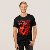 Electric Guitar on Fire Red Black Liebe Rock'n'Rol Tri-Blend Shirt (Vorderseite voll)